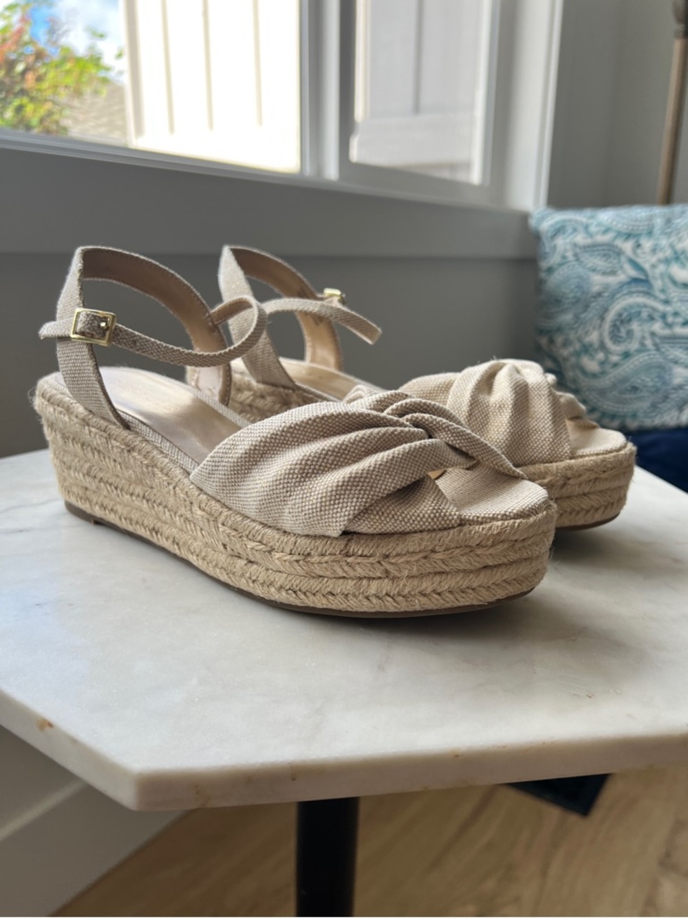 NWT Talbots Neutral Knot Espadrille Wedge Sandals